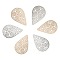 4Pcs 2 Colors Brass Filigree Joiner Links, Etched Metal Embellishments, Teardrop Connector, Platinum & Light Gold, 40x26.5x0.3mm, Hole: 0.9mm, 2pcs/color
