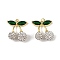 Brass Micro Pave Cubic Zirconia Pendants, Cherry, with Clay & Glass, Lead Free & Cadmium Free, Long-Lasting Plated, Rack Plating, Clear, 23.5x23x10.5mm