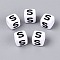 Opaque Acrylic Beads, Cube with Number, with Enamel, Black, Letter S, 7.5~8x7.5~8x8~8.5mm, Hole: 3.6~4mm, about 1200pcs/500g