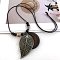 Bohemian Wood Donut Alloy Pendant Long Necklaces for Women, Antique Bronze, Leaf, 35.43 inch(90cm)
