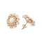 Flower Glass Seed Beaded with Natural Mashan Jade Stud Earrings for Women, Light Gold, Misty Rose, 20mm
