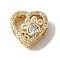 Heart with Paw Print Pattern Rack Plating Brass Micro Pave Cubic Zirconia European Beads, Large Hole Beads, Cadmium Free & Lead Free, Long-Lasting Plated, Real 18K Gold Plated, Clear, 12x13x8.5mm, Hole: 4.5mm