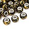 Opaque Resin Rondelle European Beads, with Gold Foill & Silver Tone Brass Double Cores, Large Hole Beads, Black, 13.8x8.5mm, Hole: 4.5~5mm