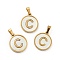 PVD Vacuum Plating 304 Stainless Steel with White Shell Pendants, Golden, Flat Round with Letter Charm, Letter.C, 18x16x1.5mm, Hole: 3x6mm