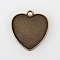 Vintage Tibetan Style Alloy Heart Pendant Cabochon Settings, Plain Edge Bezel Cups, Cadmium Free & Nickel Free & Lead Free, Antique Bronze, Heart Tray: 25x23mm, 29x27x2mm, Hole: 3mm