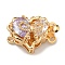 Brass Micro Pave Cubic Zirconia Box Clasps, Heart, Real 18K Gold Plated, 2-Strand, 4-Hole, Thistle, 12.5x18x9mm, Hole: 1.2mm