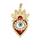 Brass Micro Pave Cubic Zirconia Enamel Pendants, with Resin, Sacred Heart with Evil Eye Charms, Real 18K Gold Plated, 40.5x23x10mm, Hole: 4x3.5mm