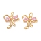Brass Micro Pave Cubic Zirconia Pendants, with Jump Rings, Bowknot Charm, Real 18K Gold Plated, Pink, 12x13x3.5mm, Hole: 3mm