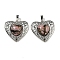 Natural Rhodonite Peach Love Heart Pendants, Rack Plating Brass Hollow Heart Charms, Cadmium Free & Lead Free, 29.5x30.5x7.5mm, Hole: 7.5x5mm