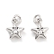 Brass with Cubic Zirconia Pendant, with Jump Ring, Star, Platinum, 9.5x8x4mm, Hole: 2.4mm