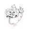 Flower Brass Micro Pave Clear Cubic Zirconia Cuff Ring Settings, for Half Drilled Beads, Real Platinum Plated, Pin: 1mm, 16.5mm, US Size 7 3/4(17.9mm)