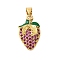 Brass Micro Pave Cubic Zirconia Pendants, Cadmium Free & Nickel Free & Lead Free, Enamel Style, Strawberry, Real 18K Gold Plated, 20x12x5mm, Hole: 5x3.5mm