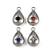 304 Stainless Steel Charms, with Rhinestone, Teardrop Charm, Mixed Color, 15x8.5x5.5mm, Hole: 1.6mm