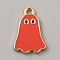 Halloween Alloy Enamel Pendants, Light Gold, Ghost Charm, Red, 14x9.5x1.5mm, Hole: 1.2mm
