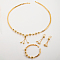 Elegant Brass Bead Tassel Pendant & Earrings & Necklace Bracelet Set for Women, Golden