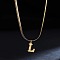 316 Surgical Stainless Steel Initial Pendant Flat Snake Chain Necklaces for Women, Golden, Letter L, 15.75 inch(40cm)