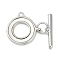 Brass & Shell Toggle Clasps, Flat Round, Platinum, Flat Round: 15x15x1.5mm, Hole: 1.2mm, Bar: 16x4x2mm, Hole: 1mm
