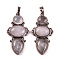 Natural Rose Quartz Pendants, Rack Plating Brass Flower Charms, Cadmium Free & Lead Free, Red Copper, 47x24x6.5mm, Hole: 7.5x5mm