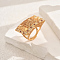 Brass Micro Pave Cubic Zirconia Geometric Adjustable Finger Rings for Women, Rectangle, Golden, Pale Violet Red, 35x19mm, Inner Diameter: Adjustable
