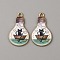 Alloy Enamel Pendants, Golden, Bulb Charm, Cat Pattern, 25x15x1.5mm, Hole: 1.6mm