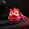 Resin Keychain, with Rhinestone, Owl, Deep Pink, 100mm