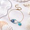 Glass Seed Beads Link Bracelets, Brass Cable Chains Bracelets for Women, Fish & Starfish, with Synthetic Turquoise & 201 Stainless Steel Findings, Deep Sky Blue, 7-3/8 inch(18.85cm)