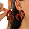 Heart Spray Printed Alloy Stud Earrings, Dark Red, 50mm