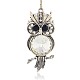 Antique Silver Plated Alloy Rhinestone Owl Big Pendants for Halloween Jewelry RB-J189-01AS-1