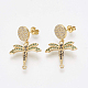 Brass Micro Pave Cubic Zirconia Stud Earring Findings EJEW-S201-34G-1