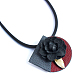 模造レザーチャームネックレス  布の花で  ブローチ水陸両用  ブラック  22.83インチ NJEW-N0060-035D-1