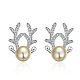 Reindeer Head Brass Cubic Zirconia Stud Earrings EJEW-BB12338-1