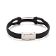201 Stainless Steel Rectangle Link Bracelet with PU Leather Cord for Men Women BJEW-G649-07P-03-2