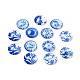 青と​​白の花​​の印刷されたガラスカボション  半円/ドーム  スチールブルー  18x5mm GGLA-A002-18mm-XX-1