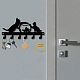 鉄の壁に取り付けられたフックハンガー  6つのフックが付いている装飾的なオーガナイザーラック  バッグ服用キースカーフハンギングホルダー  猫の模様  ガンメタ色  13.5x27cm AJEW-WH0156-110-5
