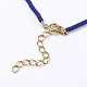 ランプワークビーズのネックレス  真鍮パーツ  ミッドナイトブルー  ゴールドカラー  16.1インチ〜16.4インチ（41~41.8cm）  ビーズ：2mmと9x5mm NJEW-K108-11-03-3