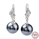 Cubic Zirconia Leaf with Shell Pearl Dangle Earrings EJEW-F318-01P-1