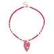 304 Stainless Steel Enamel Heart Pendant Necklace with Glass Beaded Chains NJEW-JN04465-3