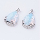 Teardrop with Flower Platinum Plated Brass Opalite Pendants G-F228-37H-RS-1