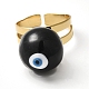 Enamel Round with Evil Eye Beaded Open Cuff Ring RJEW-E069-03G-03-2