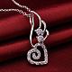 Silver Color Plated Brass Cubic Zirconia Heart with Wing Pendant Necklaces NJEW-BB10243-4