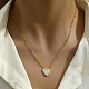 Halsketten mit Herzanhänger aus natürlicher Muschel und goldenen Büroklammerketten aus Edelstahl EU3732-2-4