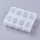 ポリプロピレンプラスチックビーズ容器  フリップトップビーズ収納  8のコンパートメント  長方形  透明  7.5x6.2x2.5cm  8区画/ボックス X-CON-I007-01-2