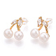 Natural Pearl Stud Earrings with Cubic Zirconia PEAR-N020-05G-3