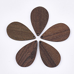 Colgantes de madera de nogal, lágrima, saddle brown, 39.5x24x2mm, agujero: 1.8 mm