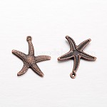 Pendentifs en laiton étoile de mer / étoiles de mer, cuivre rouge, 23x20.5x2mm, Trou: 1mm
