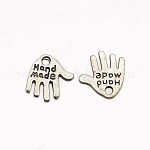 Tibetan Style Alloy Hand Carved Word Hand Made Charms, Cadmium Free & Lead Free, for Gift Package, Antique Silver, 12.5x12x0.8mm, Hole: 1mm