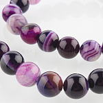 Chapelets de perles rondes en pierre d'agate naturelle, teinte, bleu violet, 8mm, Trou: 1mm, Environ 49 pcs/chapelet, 14.96 pouce