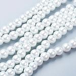 Glass Pearl Beads Strands, Pearlized, Round, White, 8mm, Hole: 1mm, about 100pcs/strand, 30.71 inch(78cm)
