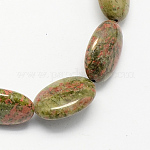 Piedras preciosas abalorios ovaladas planas de piedra natural, unakite hebras, verde oliva oscuro, 18x13x6mm, agujero: 2 mm, aproximamente 22 pcs / cadena, 15.7 pulgada