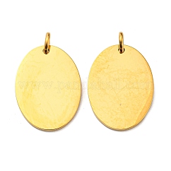Colgantes de etiqueta en blanco con estampado de acero inoxidable 304, con anillo de salto, encanto ovalado, real 14k chapado en oro, 24.5x18x1.5mm, agujero: 4 mm